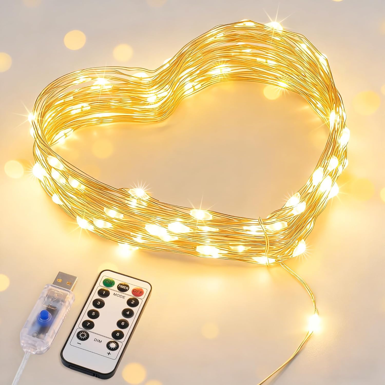 JMEXSUSS USB Fairy Lights for Bedroom, 33ft 100 LED Twinkle Lights Plug in with Remote, Indoor String Light for Dorm Girl's Room Tent DIY Birthday Gift Party Decor, Silver Wire, Warm White,Timer