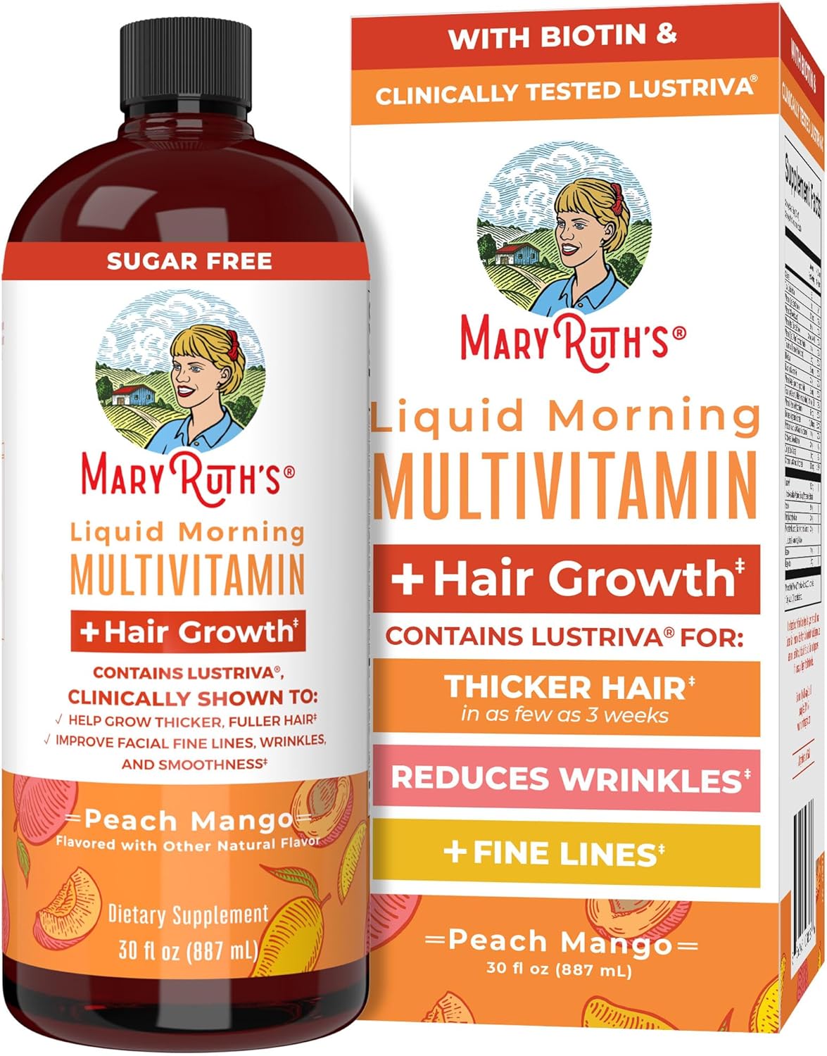 MARYRUTH'S Liquid Multivitamin+Hair Growth | Clinically Tested for Thicker Hair &amp; Facial Wrinkles in Women | Biotin 10000mcg | Lustriva Hair Growth Supplement | Skin Care | Age 18+ | 30 Fl Oz