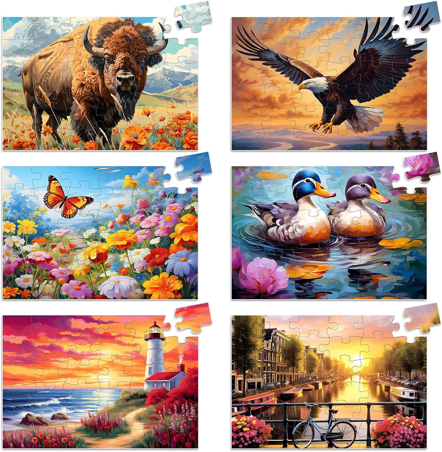 6 Pack 36 Piece Large Jigsaw Puzzle for Seniors Puzzles Dementia Alzheimer's Products and Activities for Elderly Adults Alzheimer's Puzzles Easy Memory Games Gift for Seniors Patients in Nursi