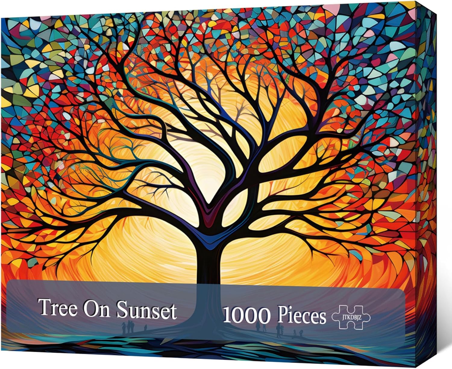 JTKDBJZ Puzzles for Adults 1000 Pieces - Stained Glass Tree on Sunset Jigsaw Puzzles 1000 Pieces - Challenging Jigsaw Puzzles for Game Nights, Vibrant Colors &amp; Premium Quality