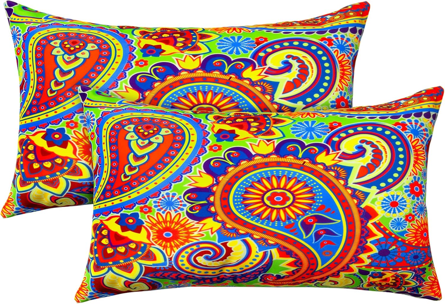 CASAJOY Outdoor Pillows, 2 Pack 12x20 Lumbar Pillows Water Resistant, Outdoor Throw Pillows Waterproof for Patio, Furniture, Sofa, Bed, Living Room, Garden Decorative(Colorful)