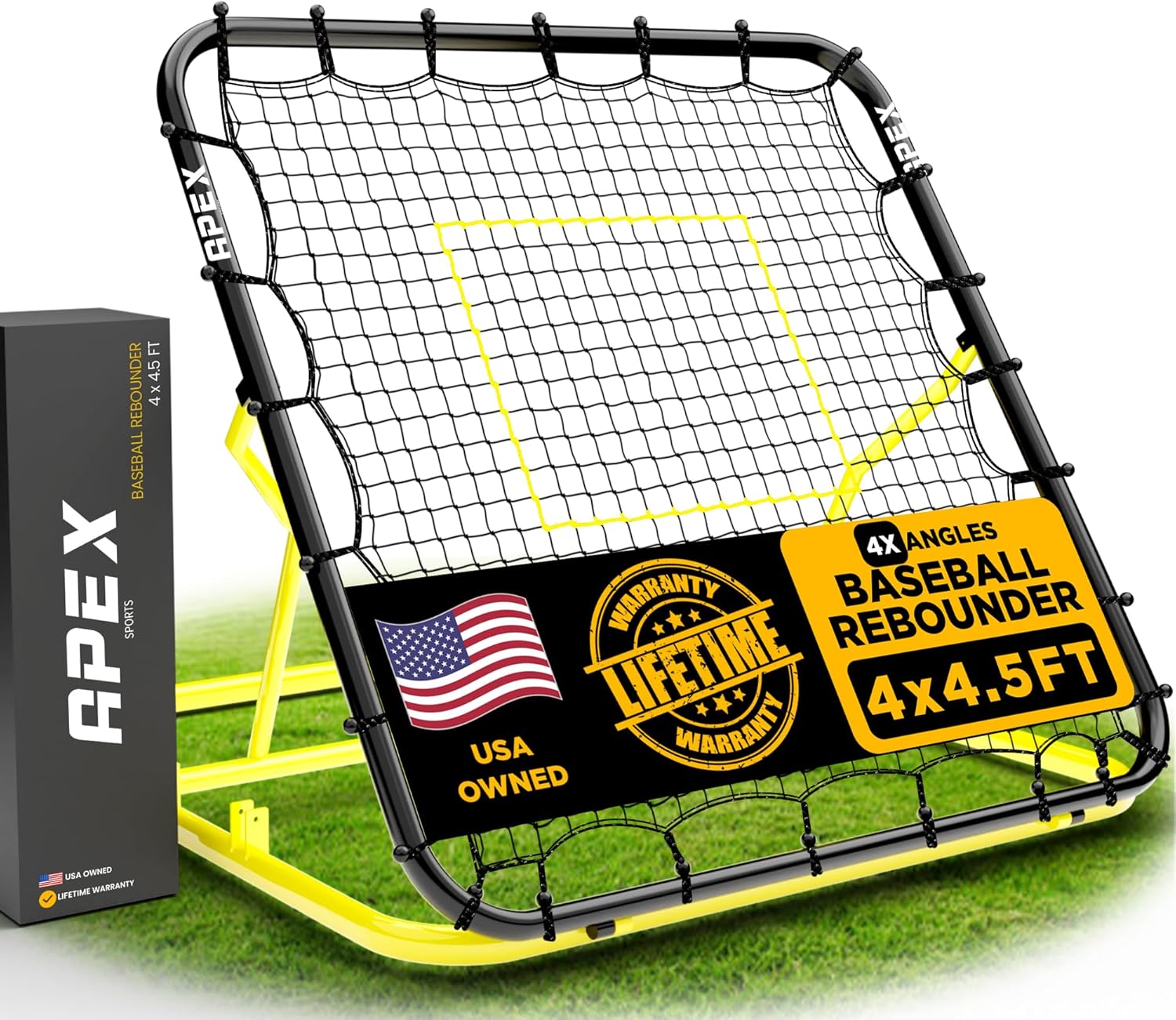 Apex Sports 4x4.5 Ft Baseball Rebounder, Multi-Sport Trainer for Soccer and Volleyball, Adjustable Angles, Easy Storage, Durable Construction, Enhances Agility, Precision, Reflexes, Solo Practice