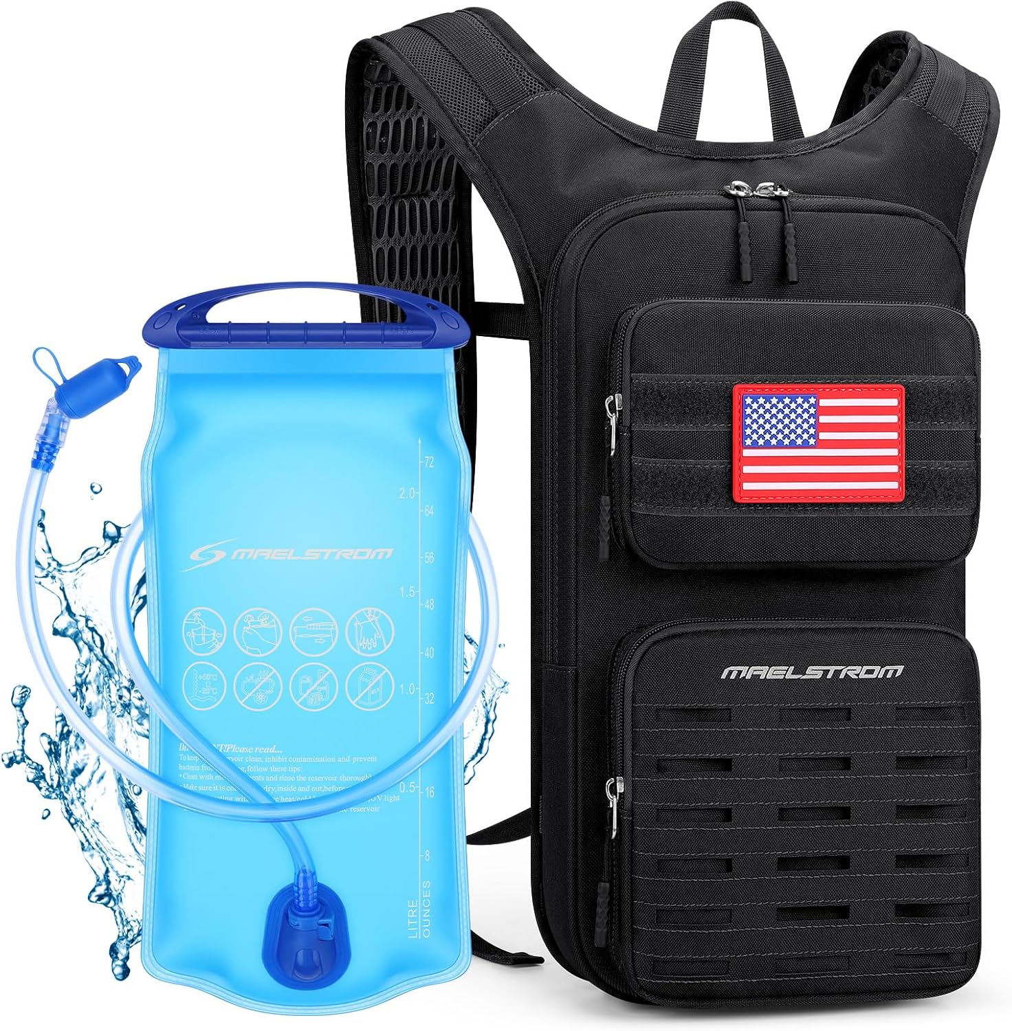 Maelstrom Hydration Backpack with 2L Water Bladder,Tactical Molle Water Backpack for Men Women,Hydration Pack for Hiking,Running,Cycling and Climbing