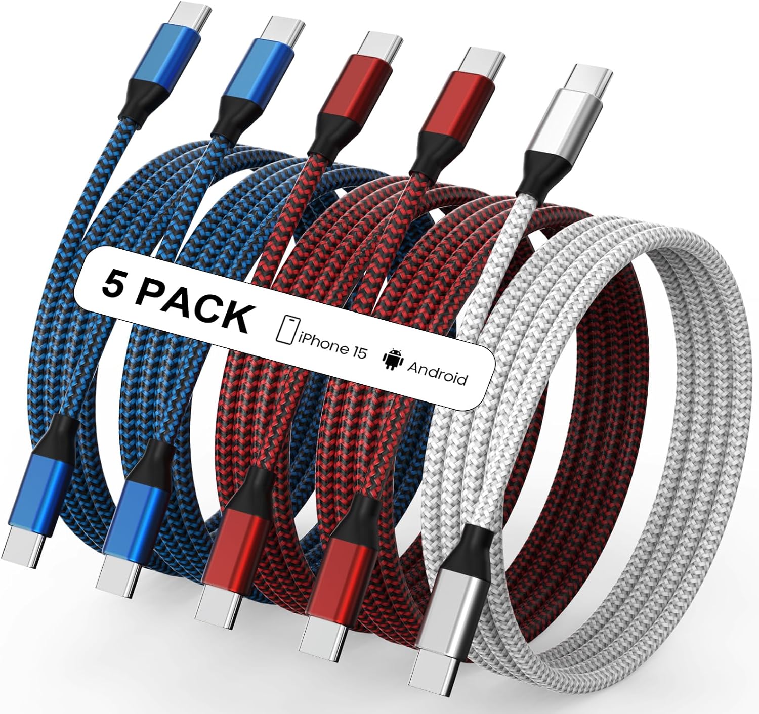 USB C to USB C Cable Nylon Braided 60W 3\/3\/6\/6\/10 FT USB Type C Fast Charging Cable for iPhone 17\/17 Pro Max\/Air\/16\/16 Plus\/16 Pro Max\/15\/15 Plus\/15 Pro Max, MacBook, iPad, Samsung S25\/S2