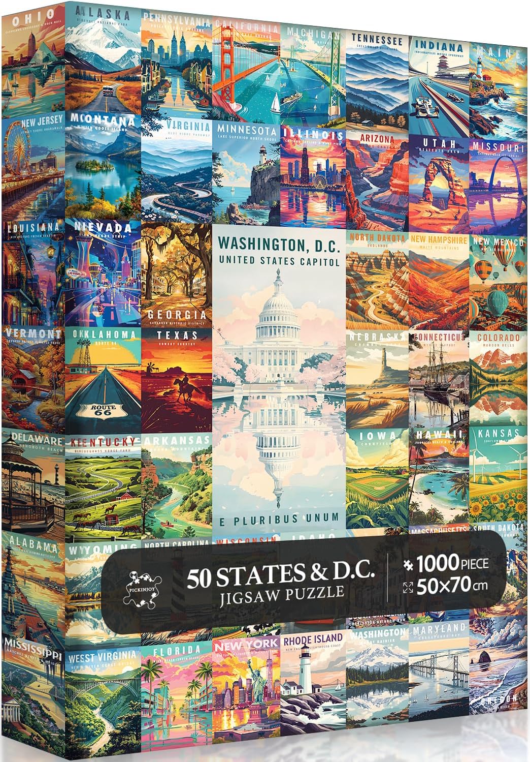50 States &amp; Washington, D.C. Jigsaw Puzzles for Adults 1000 Pieces, United States 1000 Piece Puzzle, Travel Poster Design of Family Puzzle,challenging Puzzle,USA States Puzzle