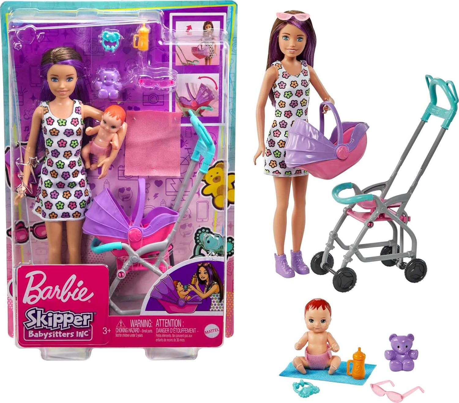 Barbie Skipper Babysitters, Inc. Playset with Skipper Babysitter Doll (Brunette), Stroller, Baby Doll &amp; 5 Accessories, Toy for 3 Year Olds &amp; Up