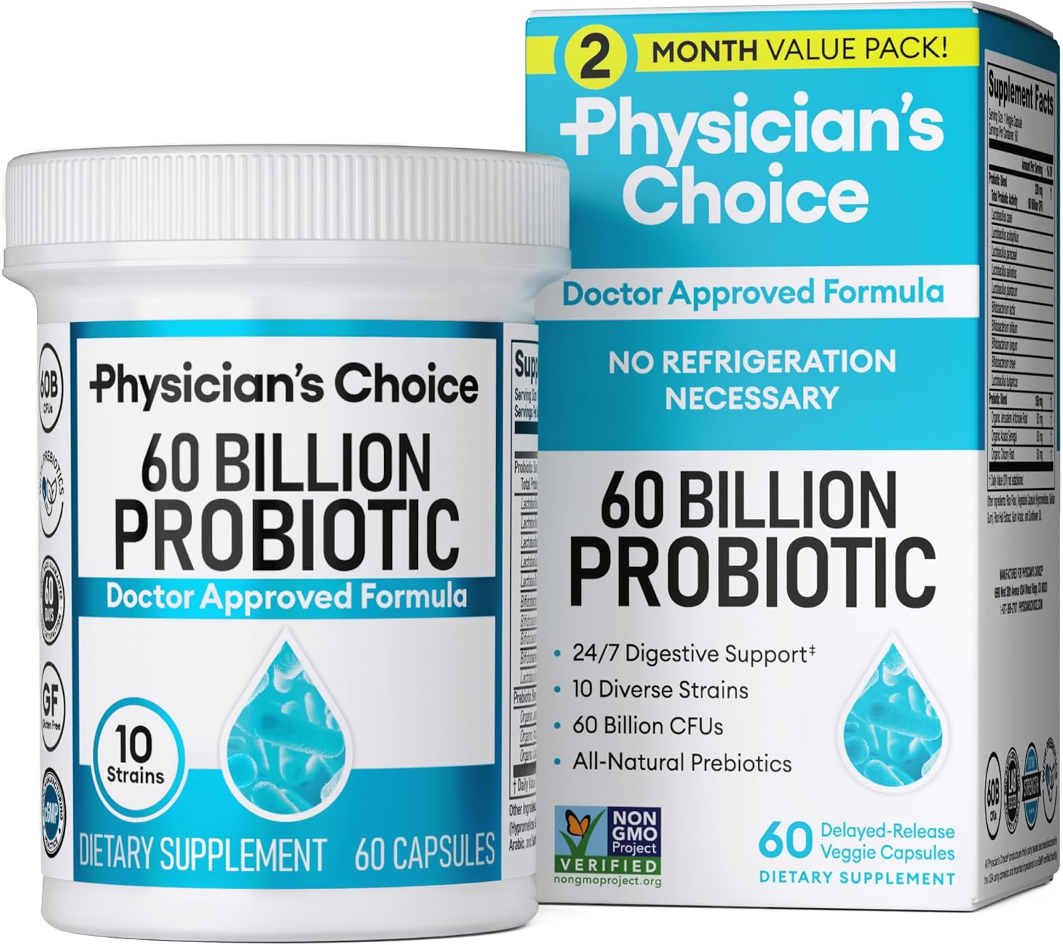 Physician's CHOICE Probiotics 60 Billion CFU - 10 Strains + Organic Prebiotics - Immune, Digestive &amp; Gut Health - Supports Occasional Constipation, Diarrhea, Gas &amp; Bloating - for Women &am