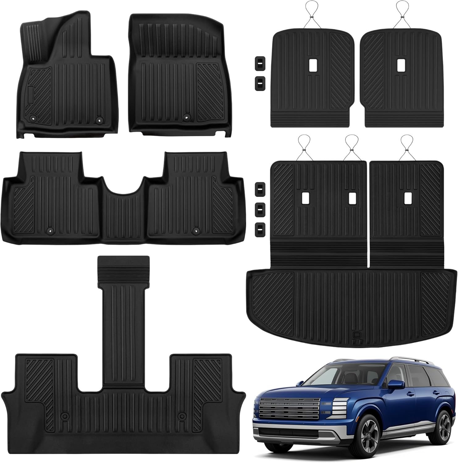 QINQINTU 2026 Palisade Floor Mats Only Hybrid 7-Seat All Weather TPE Cargo Mat with Backrest Mat for Hyundai Palisade Accessories 2026 SEL\/SEL Premium\/Limited\/Calligraphy