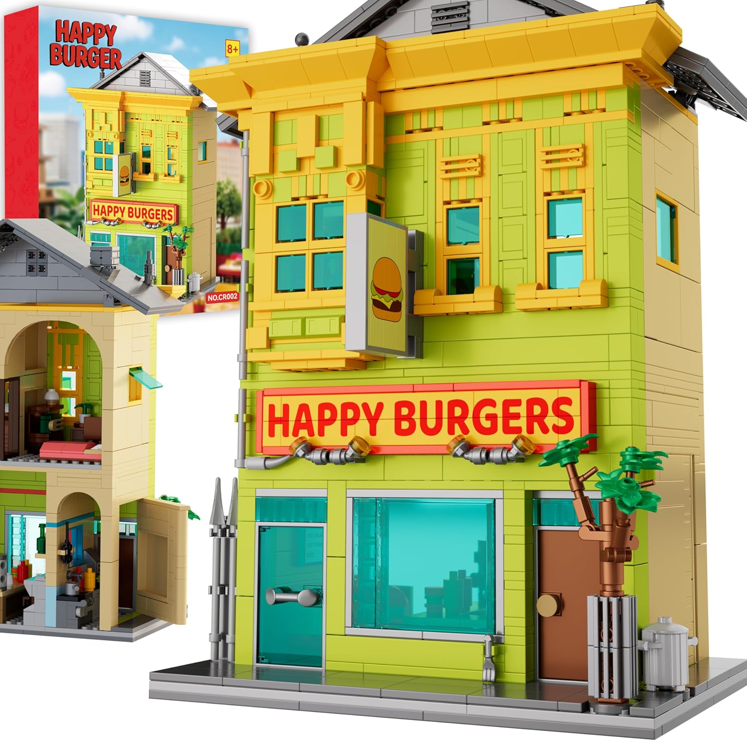 Happy Burgers Building Set, House Building Blocks Toys Sets, Architecture Street View Miniature Houses Model Kits DIY Crafts Collectibles Gifts for Adults, Kids, TV Fans
