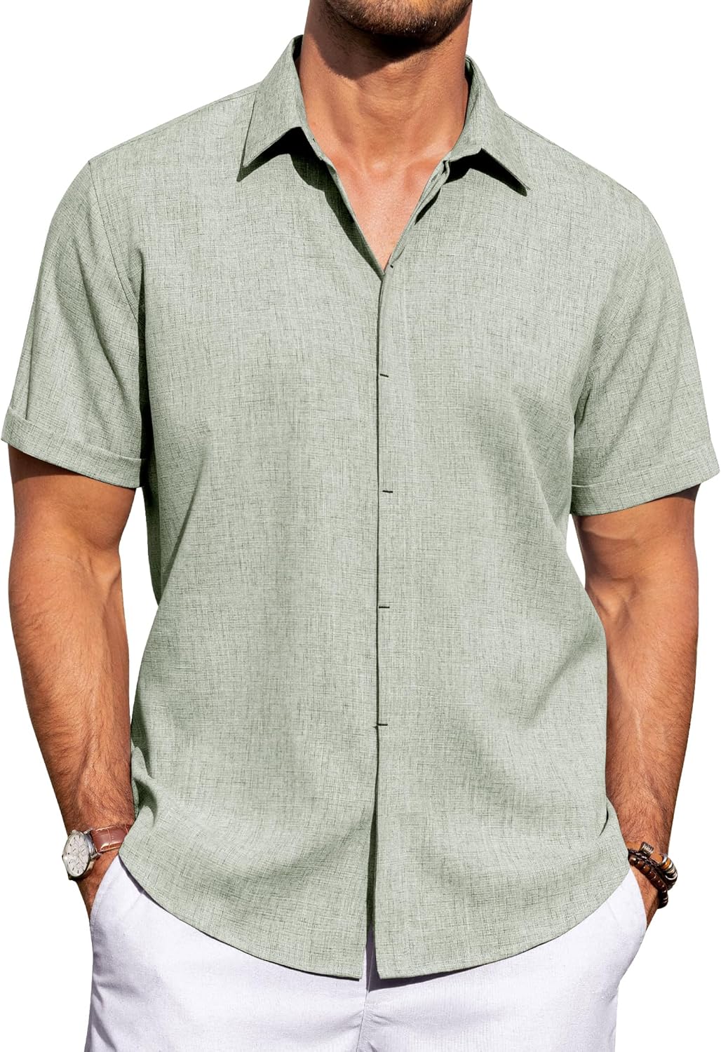 J.VER Men's Linen Shirts Casual Short Sleeve Button Down Shirt Beach Vacation Cruise Summer Wedding Cotton Tops