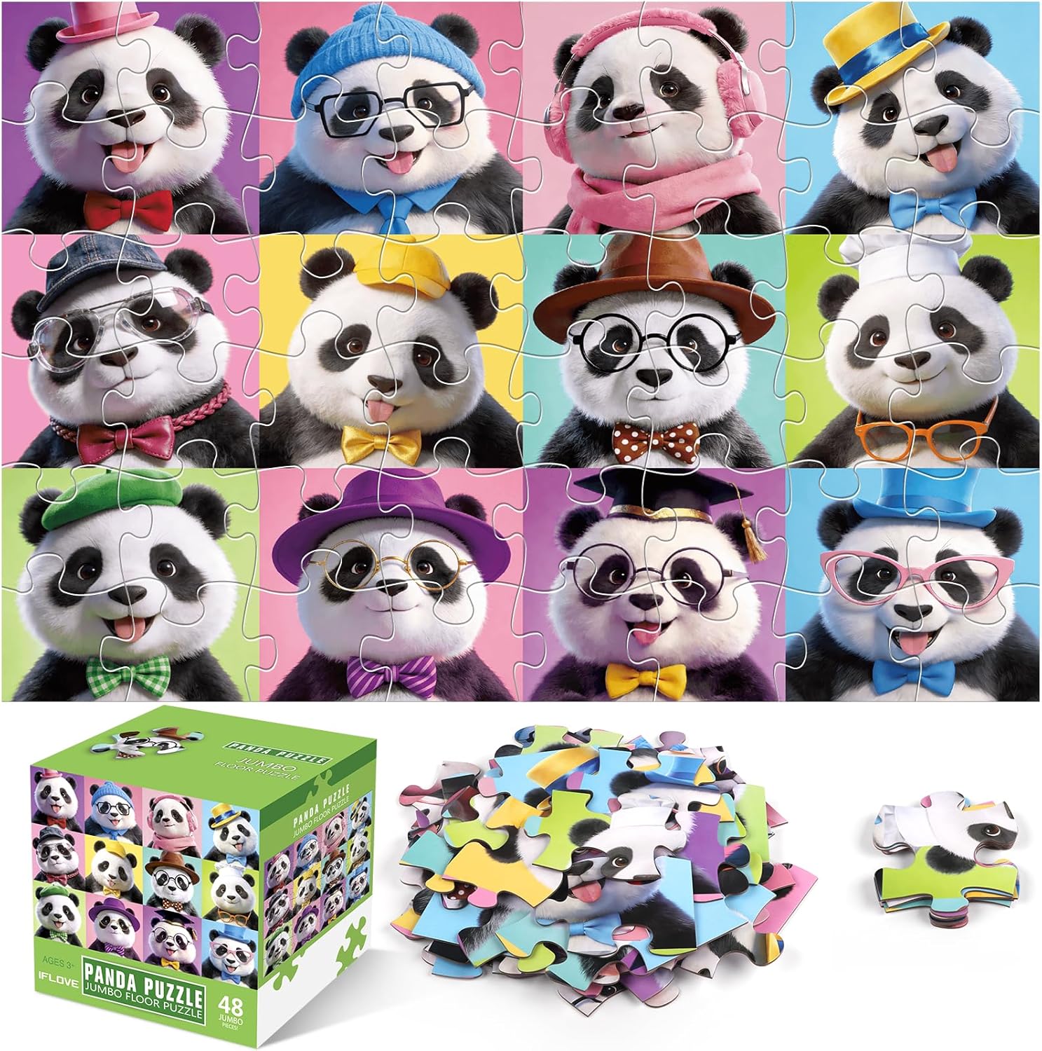 Jumbo Floor Puzzles for Kids Ages 3-5 4-8, 48 Piece Panda Jigsaw Puzzle 23.6"x35.4", Educational Animal Floor Puzzle for Kids Ages 4-6 6-8, Birthday for Boys &amp; Girls