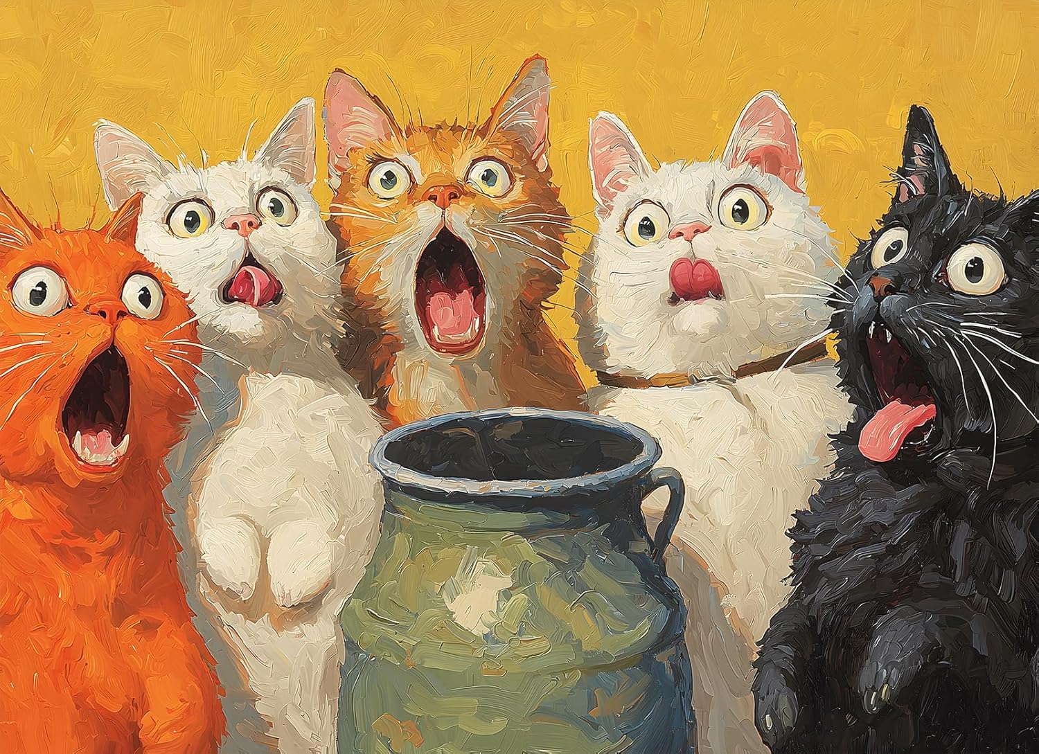 1000-Piece Adult Puzzle - Fun Jigsaw Puzzle for Adults Surprised Cats Oil Painting, Challenging Fun Puzzle for Adults, Colorful Animals Art Puzzle, Great Gift Idea, 26.65 x 19.25 in