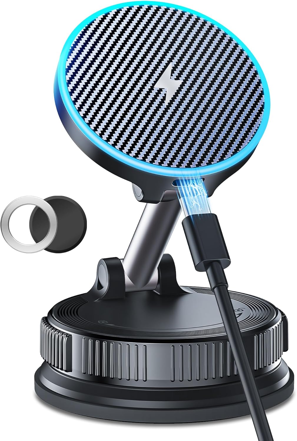 15W MagSafe Car Mount Charger, Magnetic Wireless Car Charger with Vacuum Suction Cup &amp; Nano Adhesive Base, 360° Rotatable Strong Hold Car Phone Mount for iPhone 17 16 15 14 13 12 Series, Samsung S