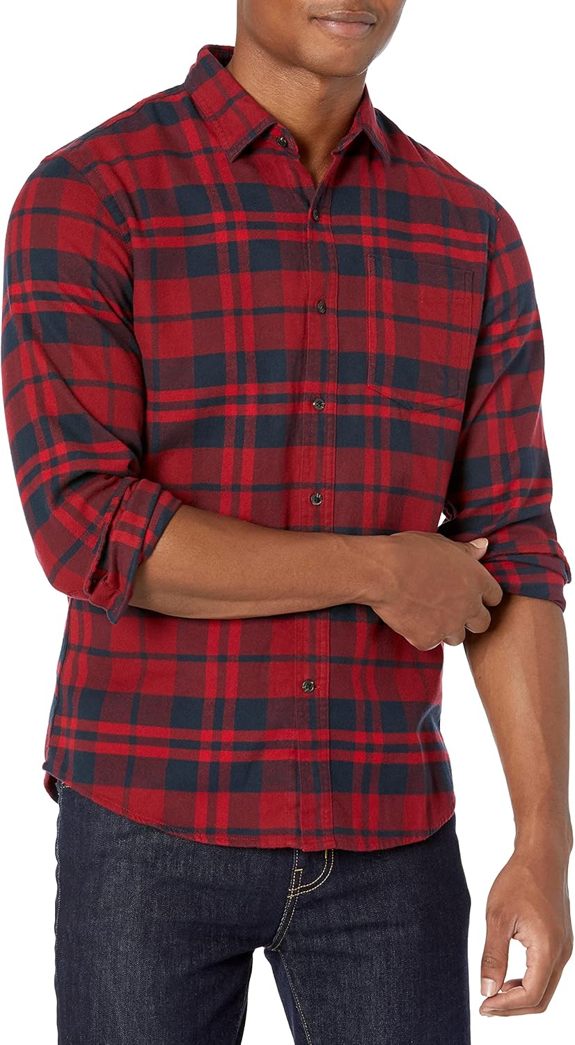 Amazon Essentials Men's Slim-Fit Flannel Shirt, Long Sleeve Button Down Plaid