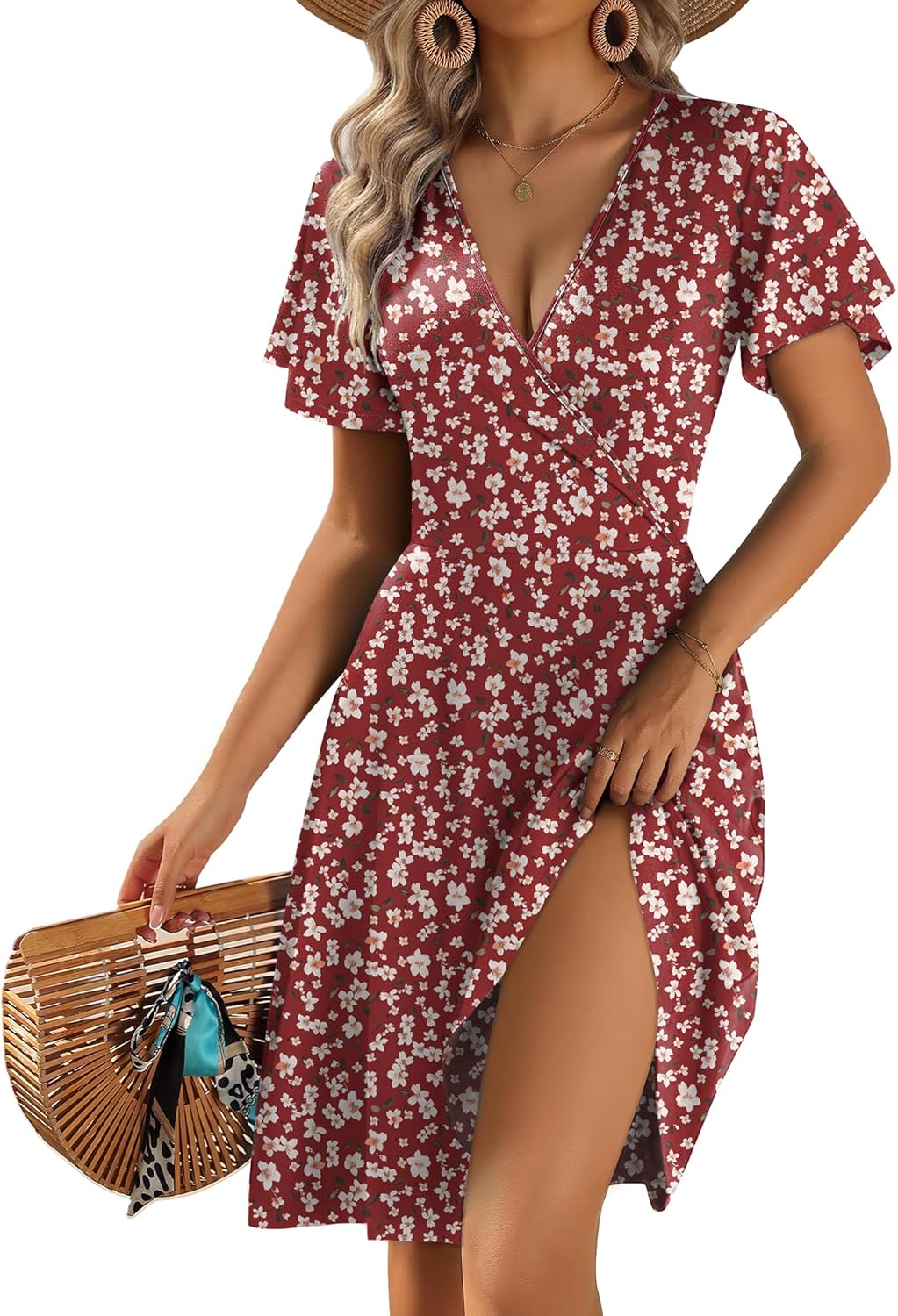 Zeagoo Womens Summer Dresses Wrap V Neck Dress Floral A-Line Ruffle Sleeve Casual Sundress with Pockets 2026