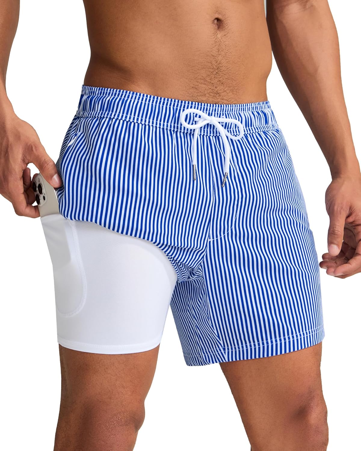 maamgic Mens Swim Trunks with Compression Liner 5 Inch, Quick Dry Bathing Suit with Zipper Pockets, No-Chafing Swim Shorts