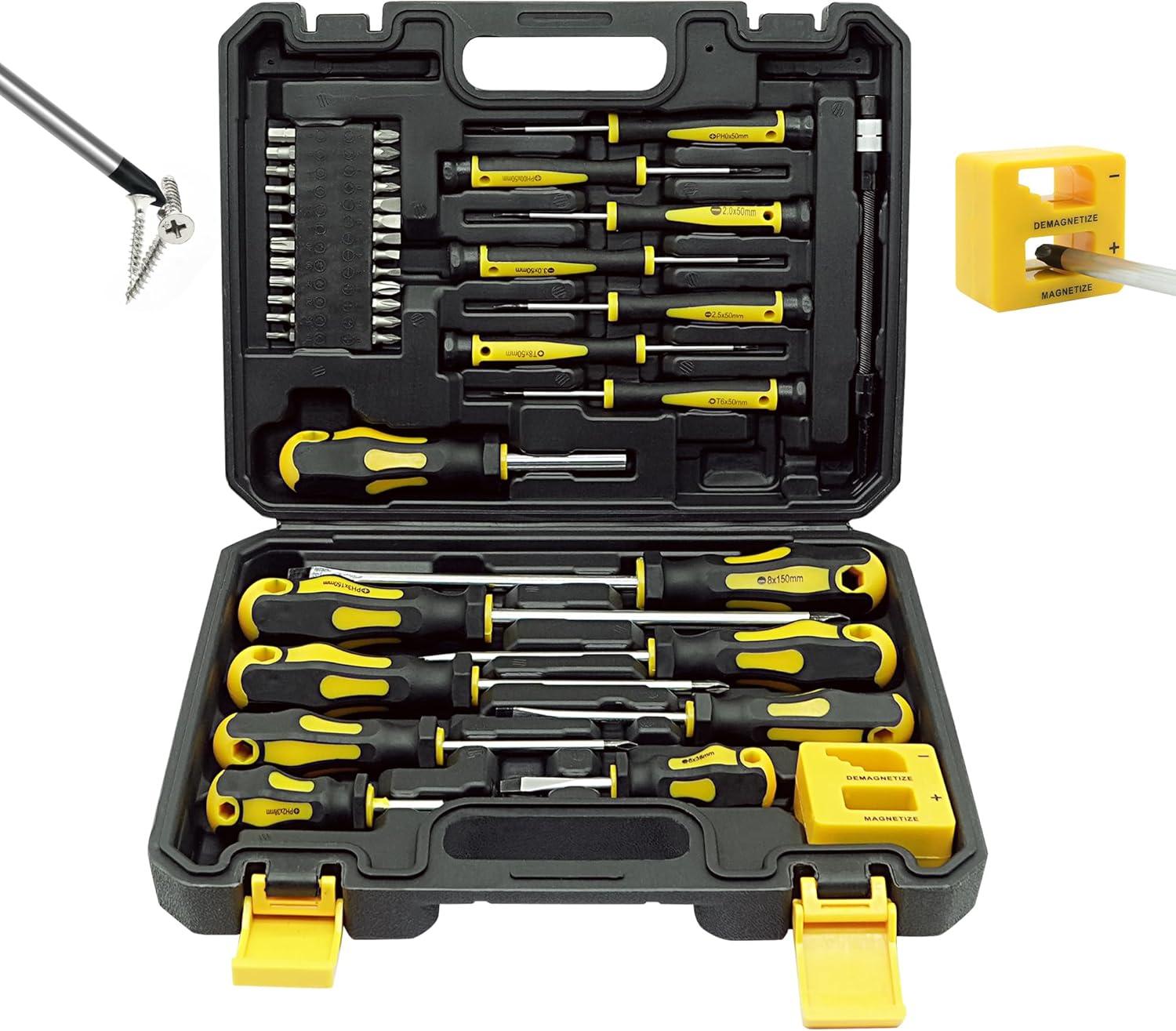 GMTOOLS 43pcs Magnetic Screwdriver Set, Including Slotted, Phillips, Hexagonal, Pozidriv, Magnetizer, Demagnetizer, Replaceable Screwdriver Bits and Sturdy Tool Case for DIY and Repair Work