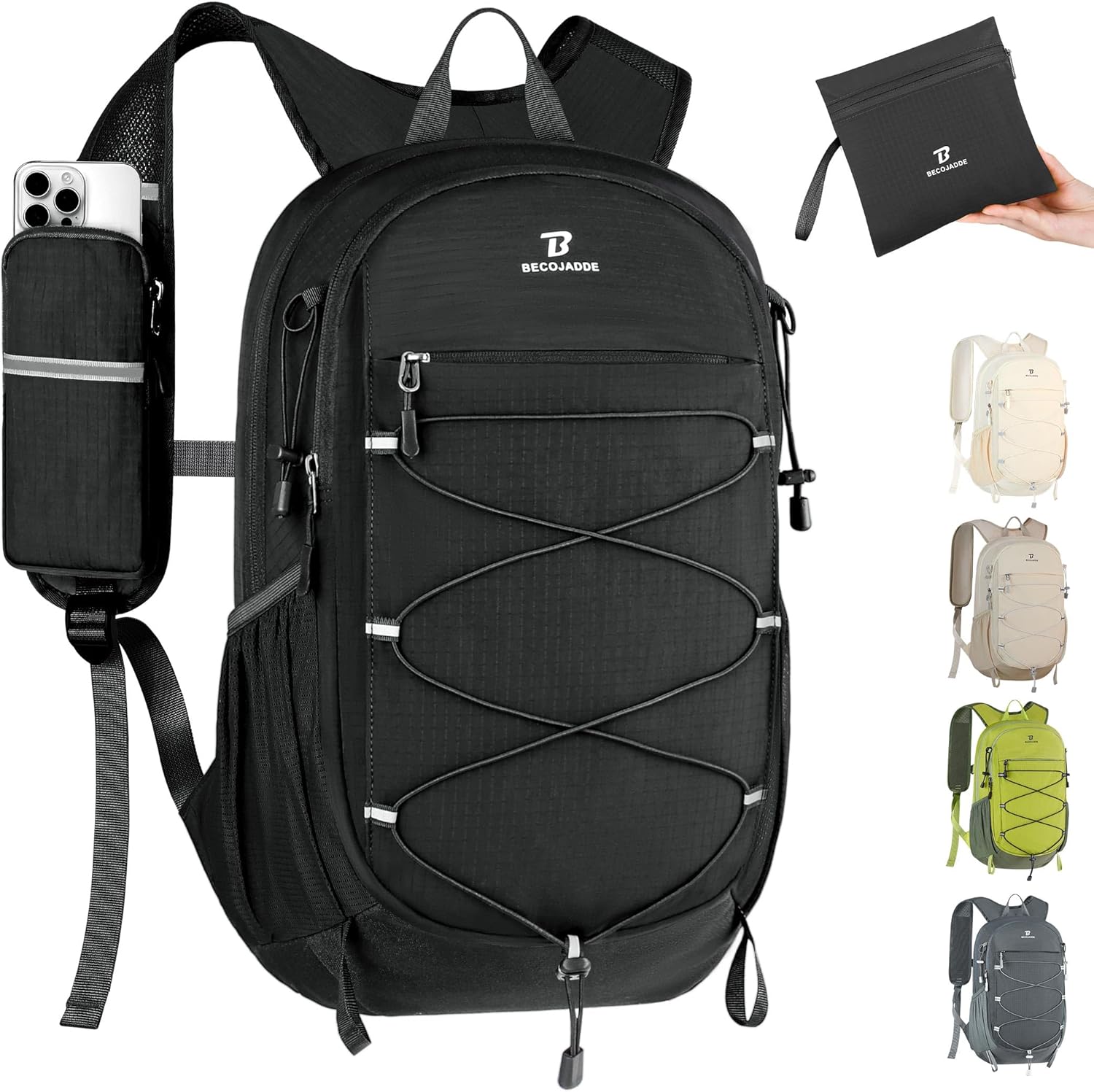 BECOJADDE Hiking Backpack 15L Small Backpack Packable Day pack Water Resistant Lightweight Travel Backpack for Women Men with Shoulder Strap Pockets for Hiking Camping Outdoor, Black