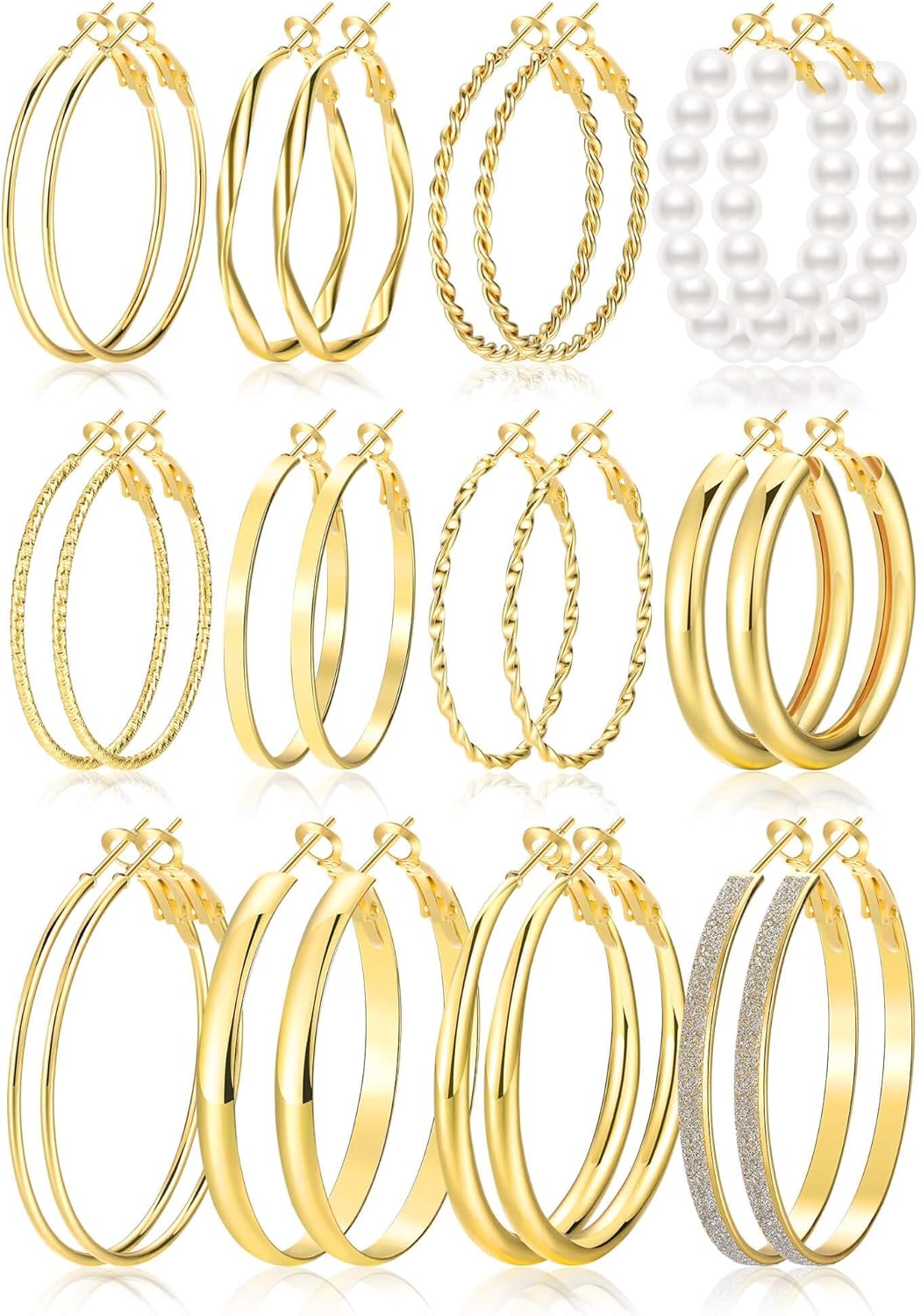 Gold Hoop Earrings Set for Women, 12 Pairs Hypoallergenic Large\/Big Thin Thick Gold Hoops Earrings Loop Pack for Jewelry Gift 40mm\/50mm