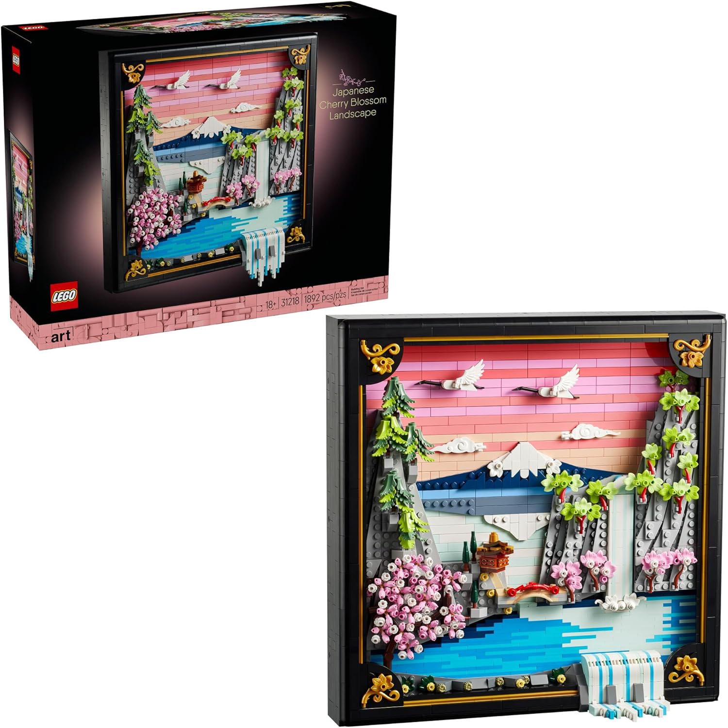 LEGO Art Japanese Cherry Blossom Landscape Building Set for Adults - Room Decoration &amp; Gift for Women &amp; Men, Ages 18+ - Framed Wall Decor, Stand or Hang to Display - 31218