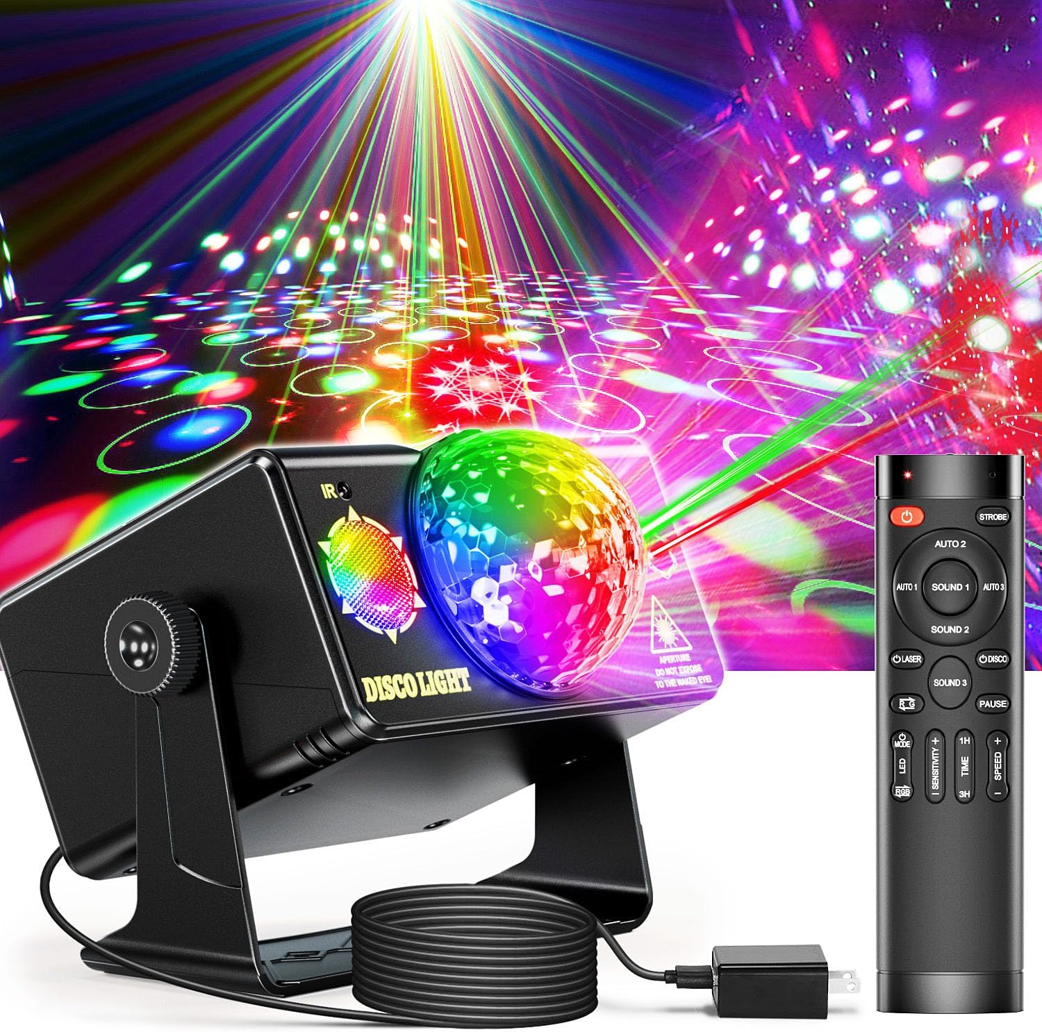 OIEZISRO Party Lights, DJ Disco Light Disco Ball Light Sound Activated Strobe Stage Lights for Parties Birthday Christmas Gift Wedding Karaoke Bar Club Pub Dance Home Living Room Halloween Decorations