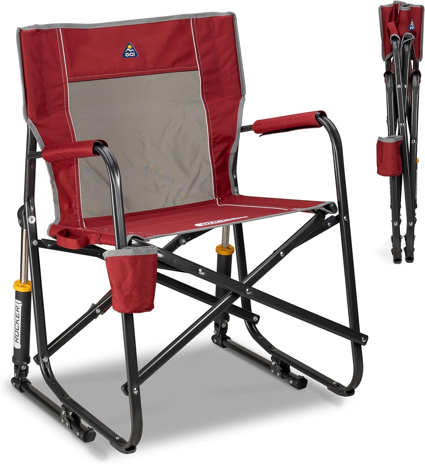 GCI Outdoor Freestyle Rocker Camping Chair | Portable Folding Rocking Chair with Solid, Durable Armrests, Drink Holder &amp; Comfortable Backrest \u2014 Cinnamon