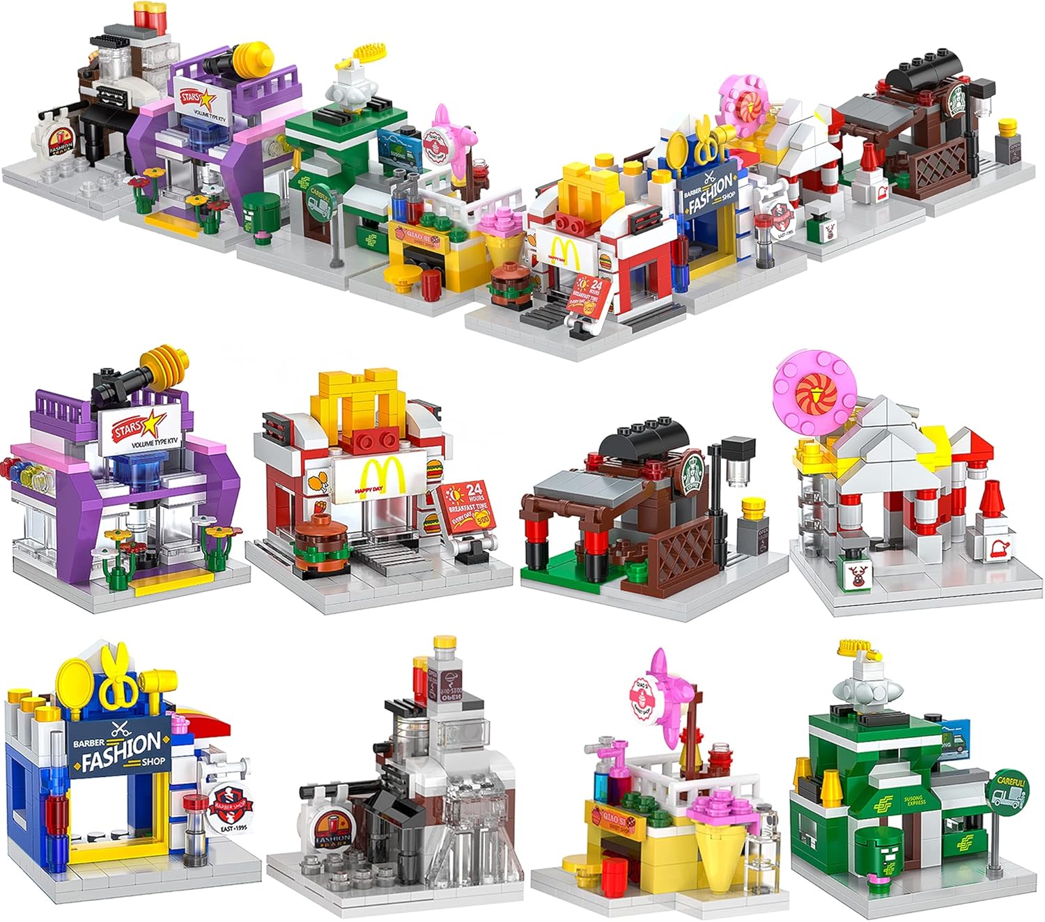 ZornRC 8 Packs Mini City Shop Street View Building Blocks Kit,MOC Construction Creative Educational Kit with Hair Salon &amp; Café Store,Girls Boys Dream Toy Set,Christmas Birthday Party Favors for Ki