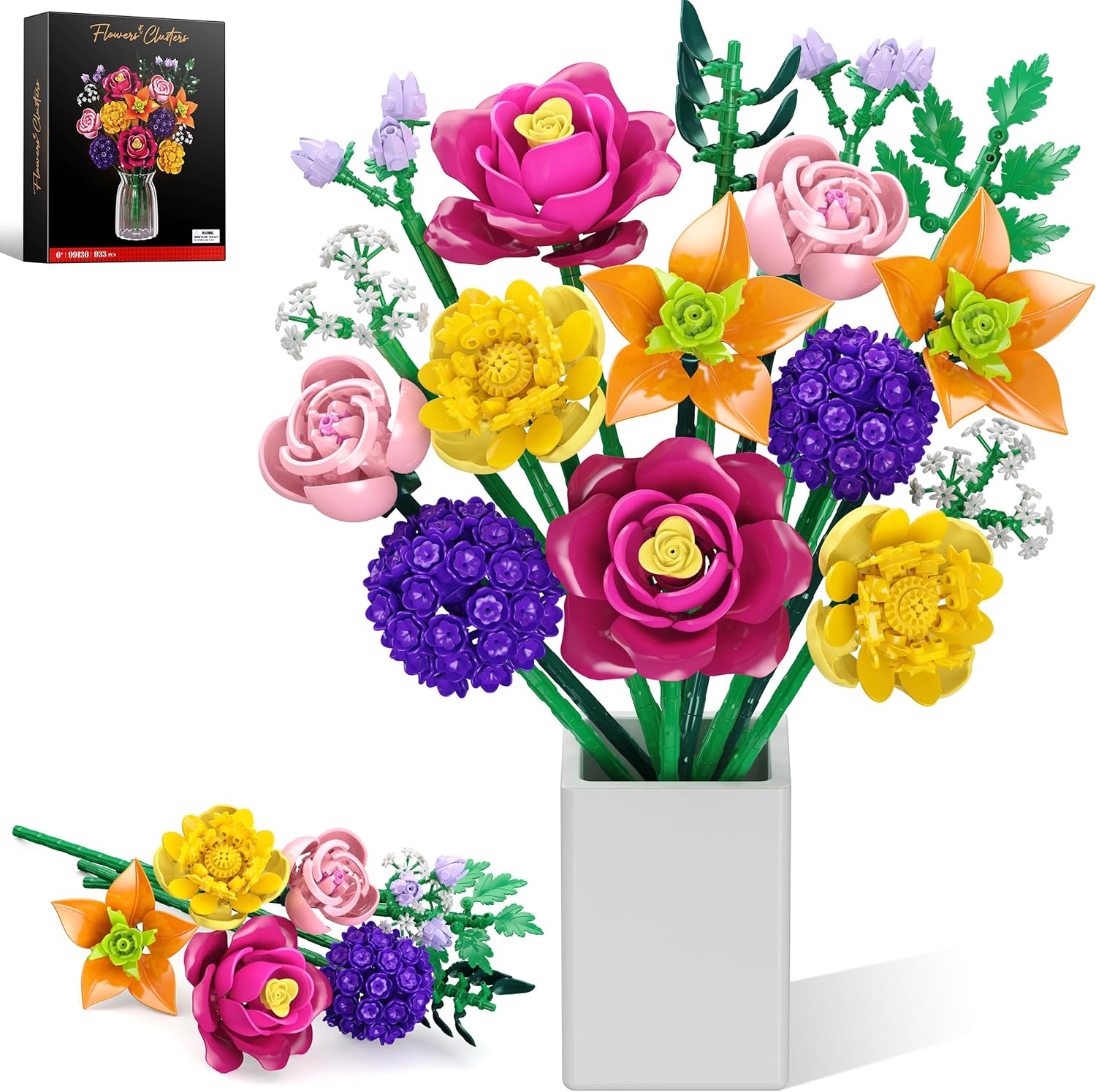 zinat Flower Building Blocks Set, 933PCS Aesthetic Botanical Construction Kit, DIY Artificial Flower Decor Home Desk Decor, Elegant Home Display for Women and Girls Ages 8+