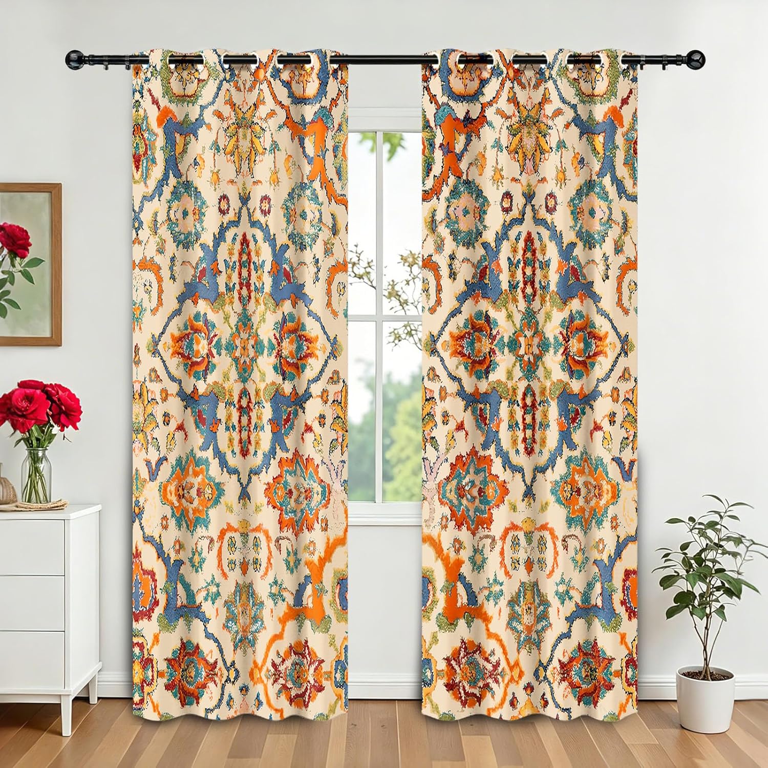 WTQPLNMCB Boho Curtains 84 inch Curtains 2 Panel Set for Living Room Boho Darkening Light Blocking Drapes Grommet for Bedroom Bathroom