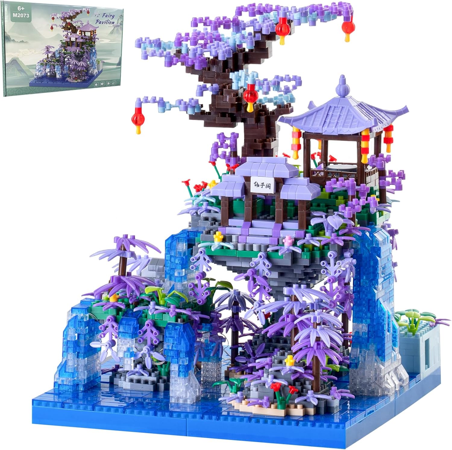 APENGBAOL Peach Blossom Pond Japanese Architecture Building Blocks Set for Adults and Kids, Micro Mini Bricks Cherry Blossom Tree House Building Kit 2500+PCS Green