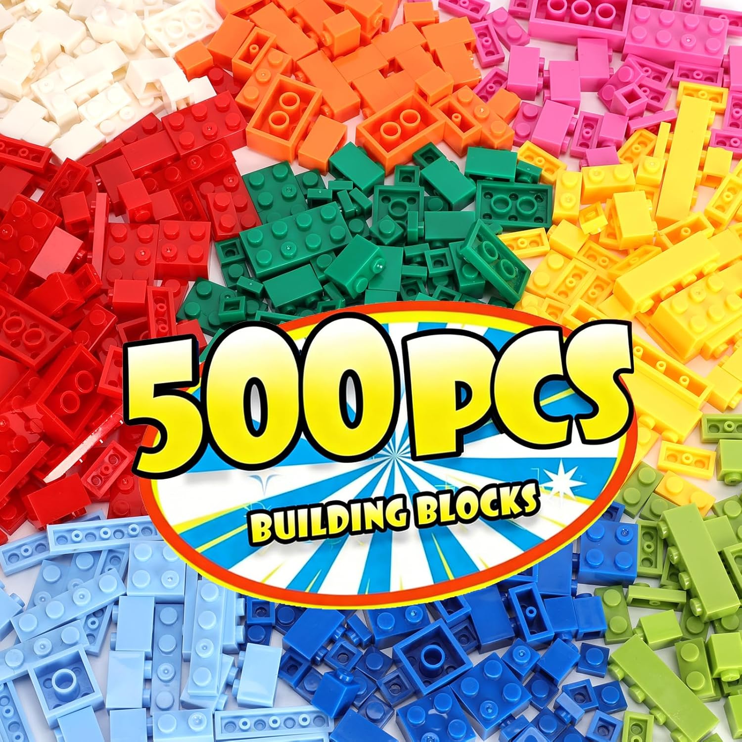 Lekebaby 500PCS Classic Building Bricks Kit - Boys Girls Gift Basic Brick Set for Kids Creative Play, Bulk Building Blocks Compatible with All Major Brands, Educational Toy for 6 Years Old and Up