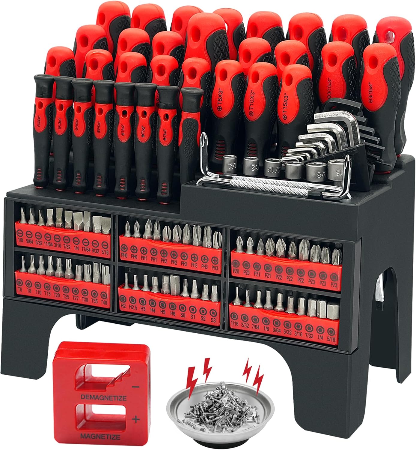 Axelord 118PCS Magnetic Screwdriver Set, Screwdriver Set with Plastic Racking, Precision Screwdriver, Magnetizer Demagnetizer and Magnetic Bowl, Repair Tools Set for DIY and Home Improvement