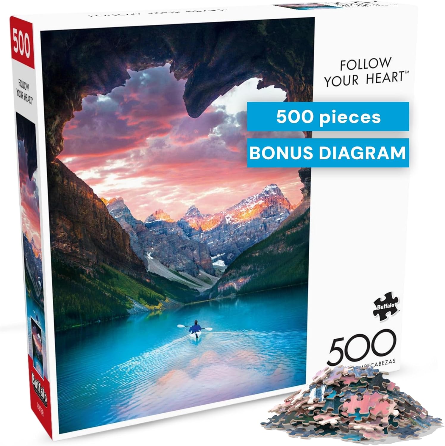 Buffalo Games - Follow Your Heart - 500 Piece Puzzle for Adults - Romantic Scenic Jigsaw with Poster - High Quality Precision Cut Pieces