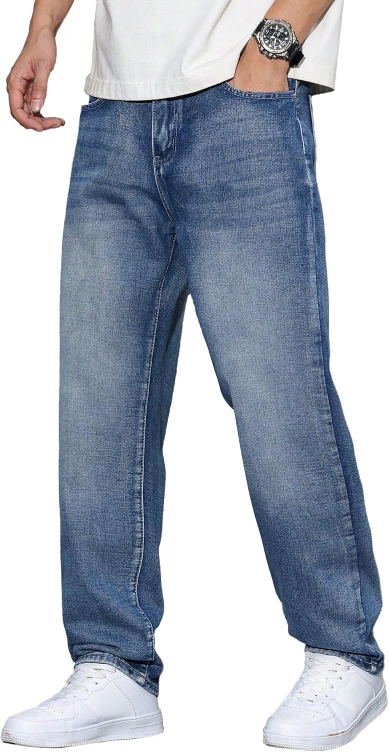 Dokotoo Men Mens Baggy Wide Leg Jeans Stretch Loose Fit Denim Pants Casual Hip Hop Streetwear