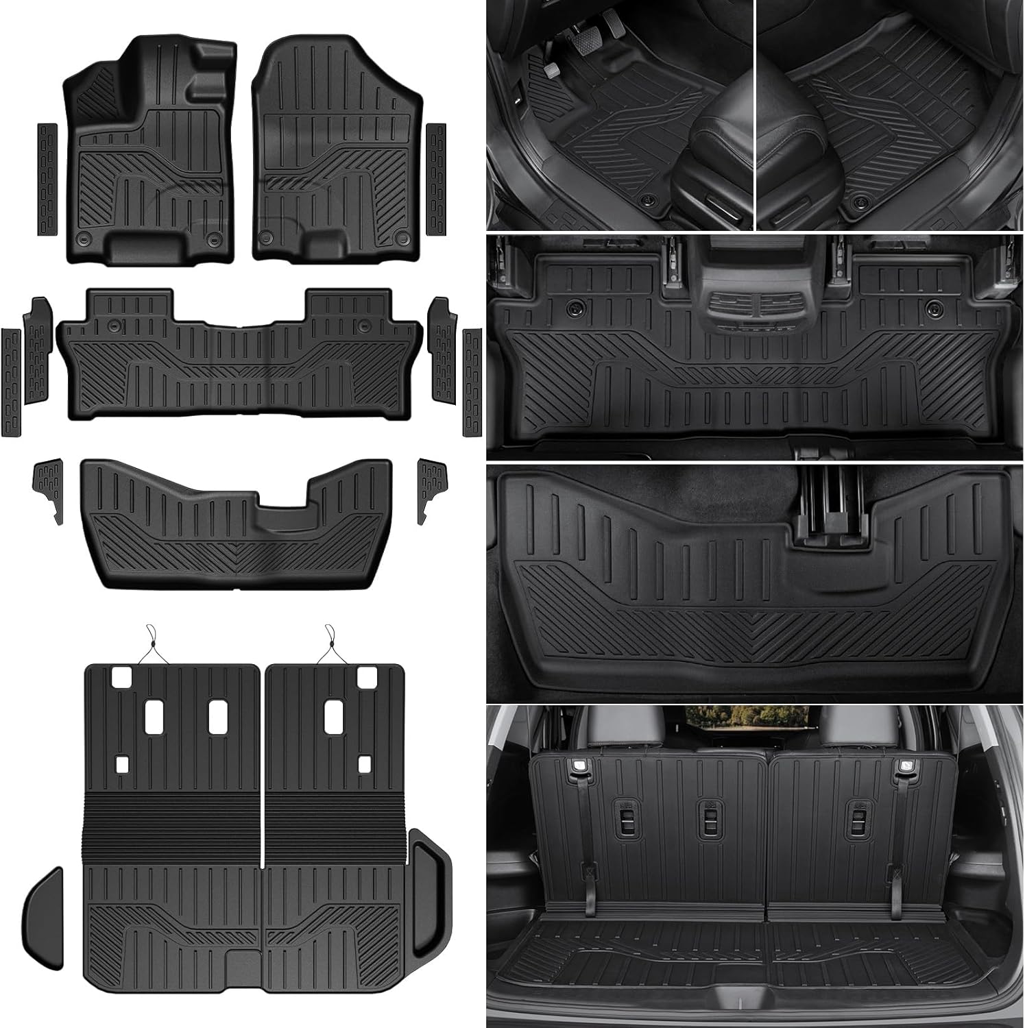 Houclemic Floor Mats for 2016-2022 Honda Pilot 8 Passengers (No Elite Models), Cargo Mat with Backrest Mat All Weather Protection TPE Car Liner for Honda Pilot Door Sill Guards Accessories