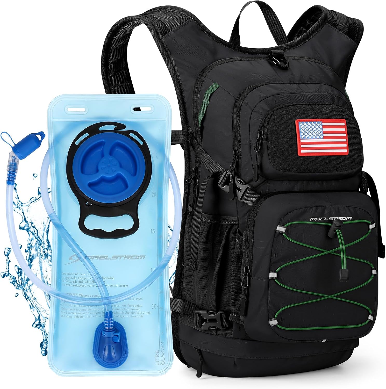 Maelstrom Hydration Hiking Backpack with 2L\/3L Water Bladder, High Flow Bite Valve Water Backpack for Men Women Lightweight Insulation for Hiking, Cycling, Running, Climbing, Camping