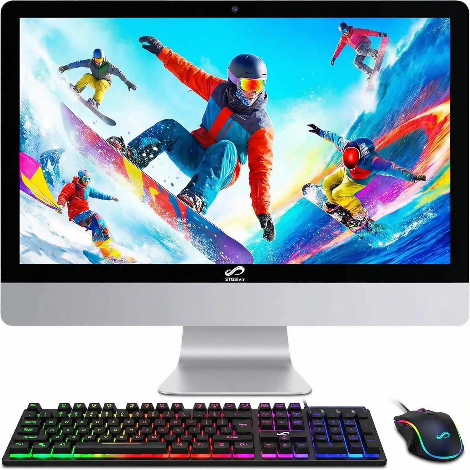 STGSivir All in One Desktop Computer 24" FHD Display, Intel Core i7 up to 3.9GHz, 16G Memory, 512G SSD, WiFi 5, Bluetooth, RGB Keyboard &amp; Mouse, Webcam, Windows 11 Home