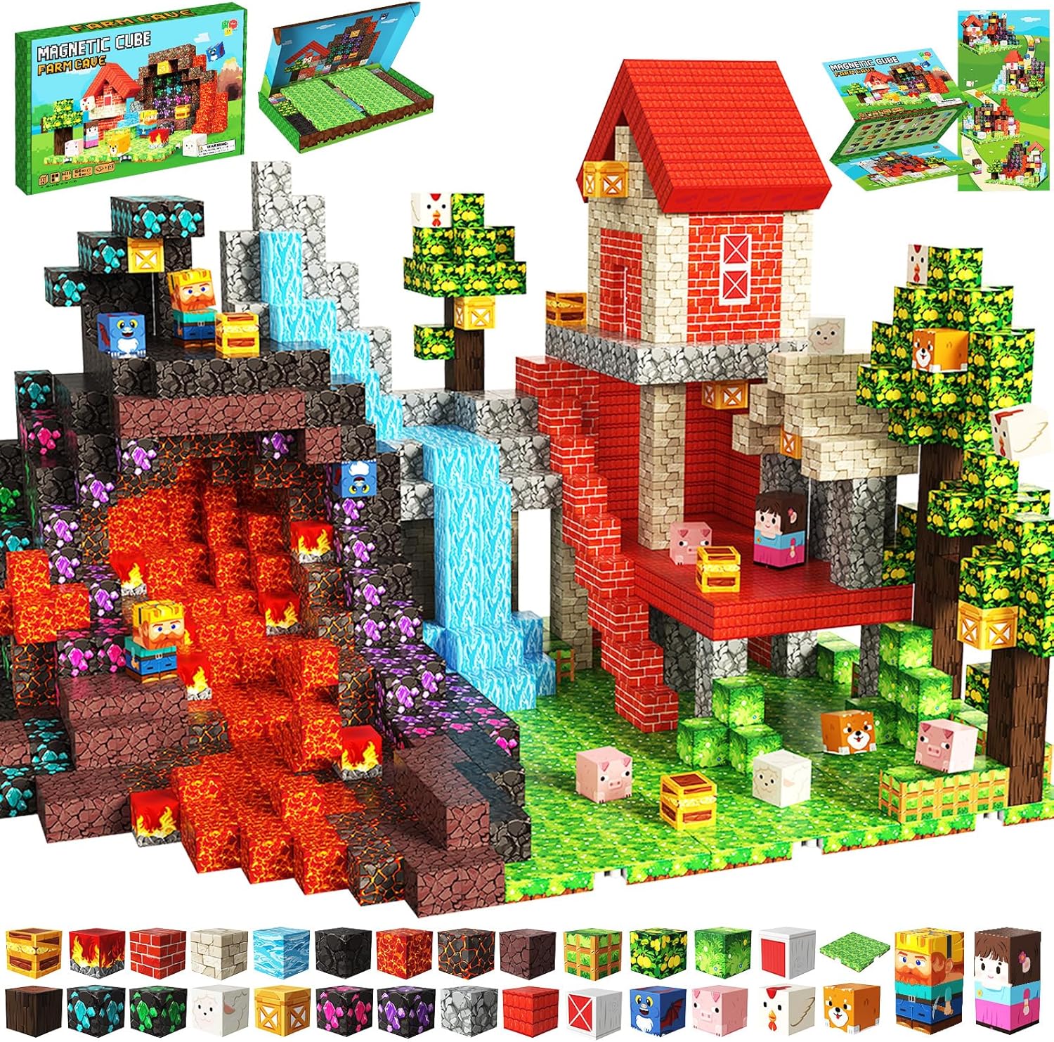 powerful xishan 150 PCS Magnetic Blocks, Magnetic Building Blocks Cubes, Farm Magnet Toys for Kids Ages 3+, Magnet Blocks with 4 Bottom Plate for Boys, STEM Toys &amp; Ideal Christmas Birthday Gift
