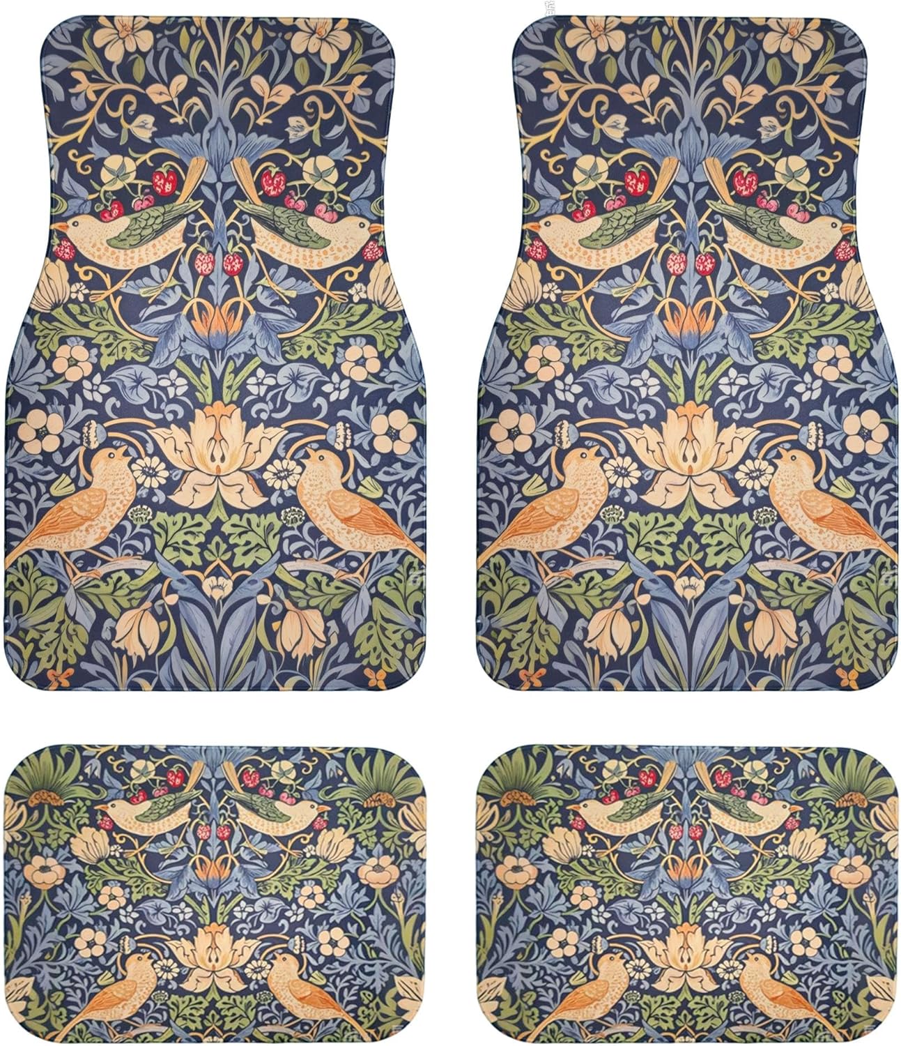 Artistic Fabric Car Floor Mats-Non-Slip Rubber Backing,William Morris,Front (26.8x17.3in) &amp; Rear (13x17.3in) Set-Water Absorbing, Durable Automotive Floor Liners with Stylish Patterns