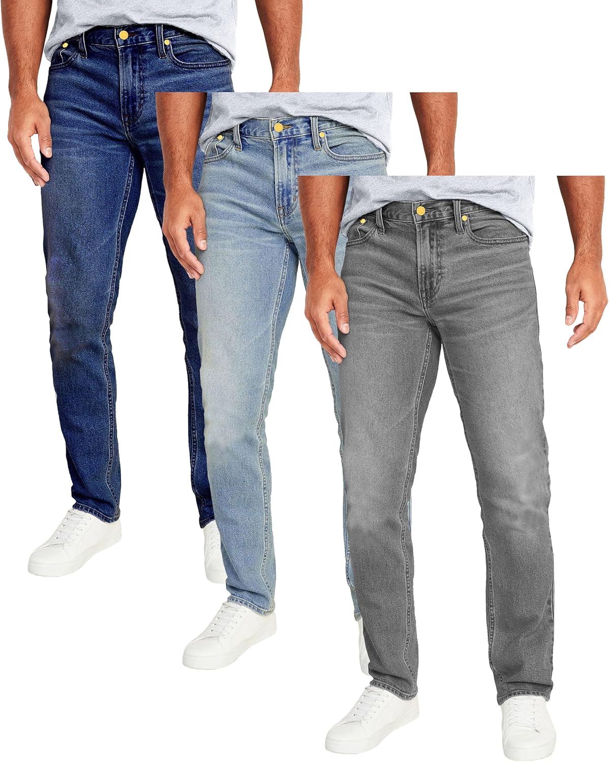 Galaxy by Harvic Mens Jeans 3-Pack Flex Stretch Slim Straight Pants - 5 Pocket Comfort Stretch Jeans for Men, Sizes 30-42