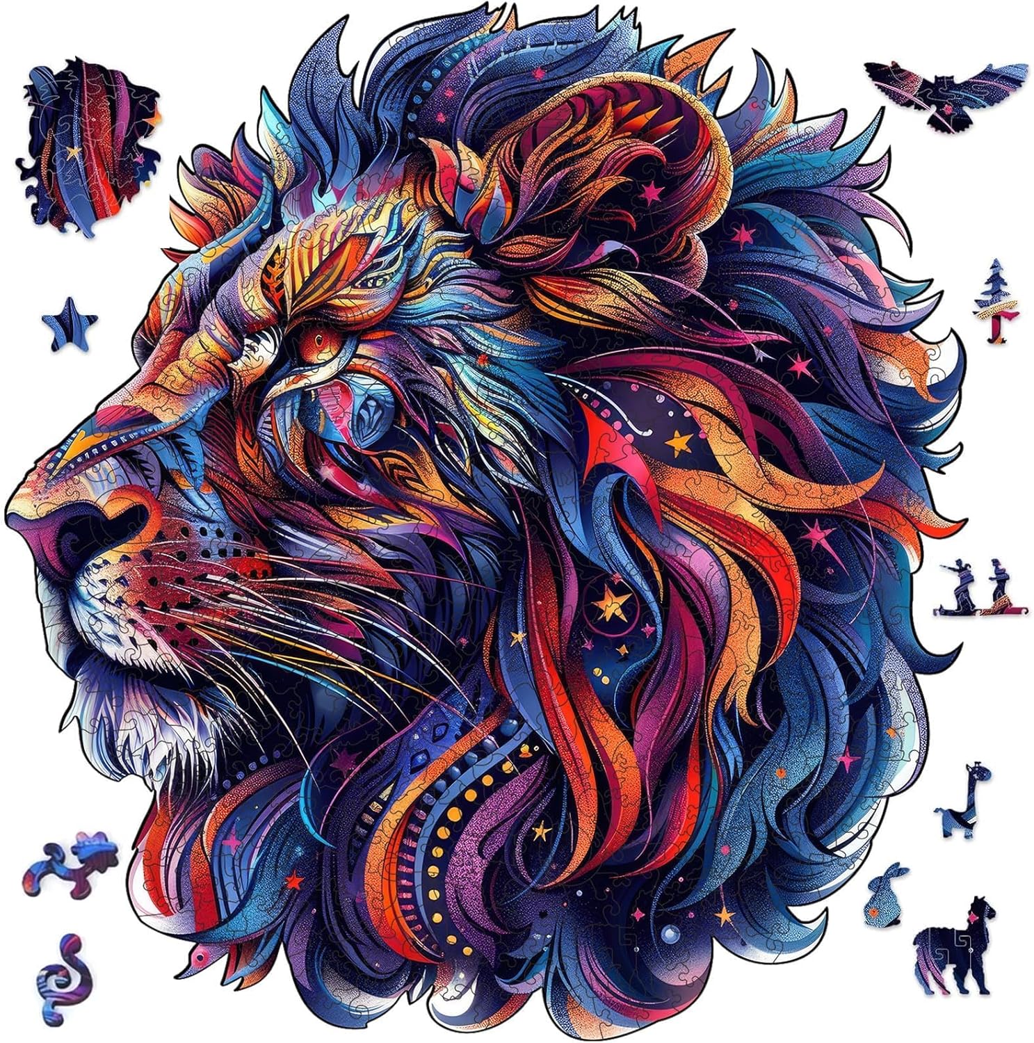 Qiuenisray Wooden Puzzles for Adults 200 Pieces, Lion Jigsaw Puzzles for Teenagers, Challenging Wood Puzzle, FSC Certified Unique Shape Animal Adult Puzzles, Creative Gift for Family Game 11.4x10.6 in
