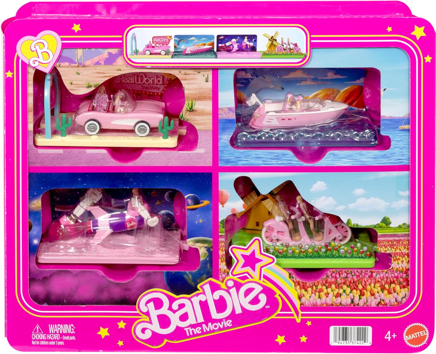 Barbie Mini Land Movie-Inspired Vehicle Collection, Includes 8 1.5-inch Dolls &amp; 4 Vehicles Inspired by the Film
