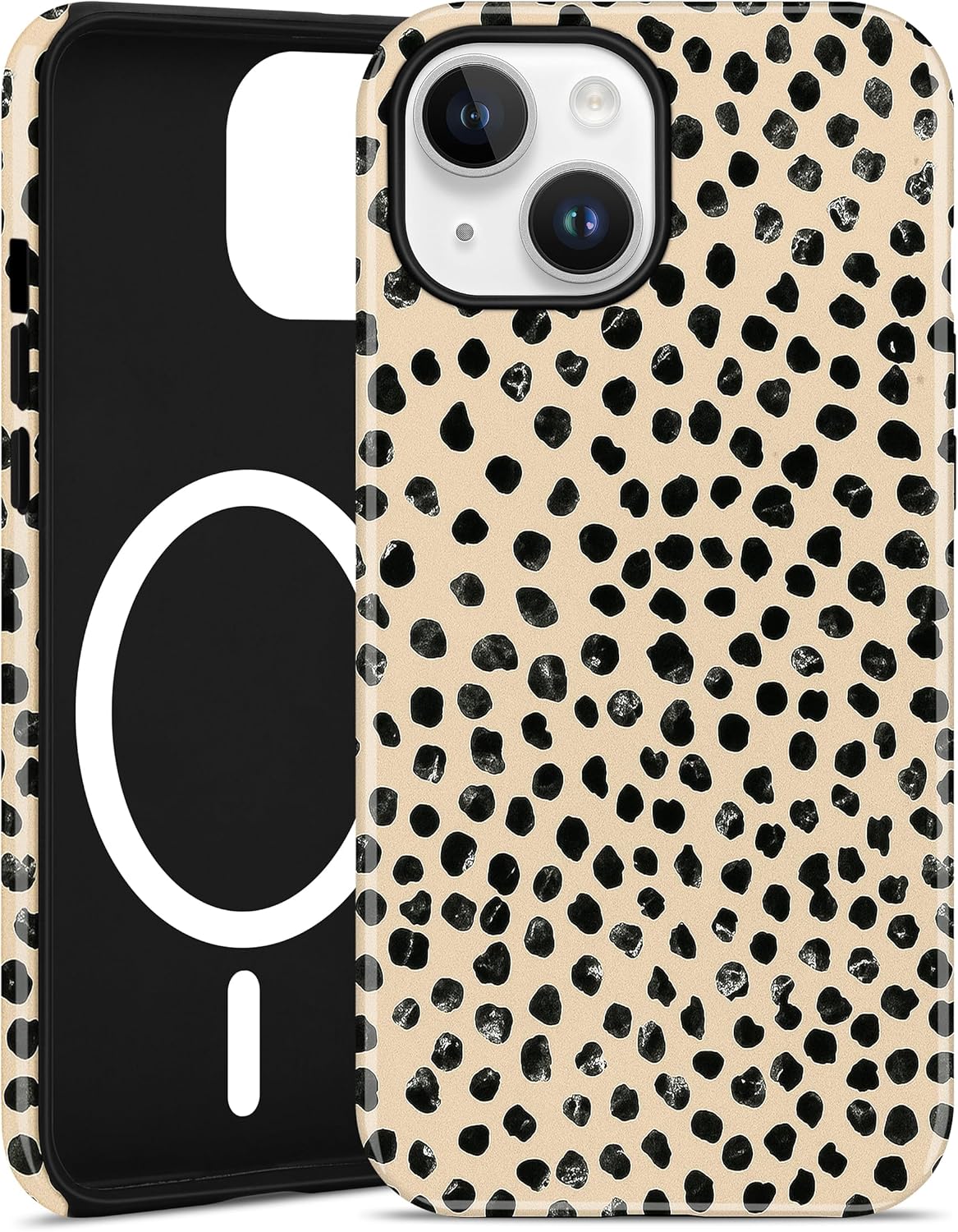 Jusy Compatible with MagSafe Polka Dot Leopard Print Phone Case for iPhone 15, Trendy Luxury Magnetic Soft TPU and Hard PC Protective Phone Cover for Women Girls - Polka Dot