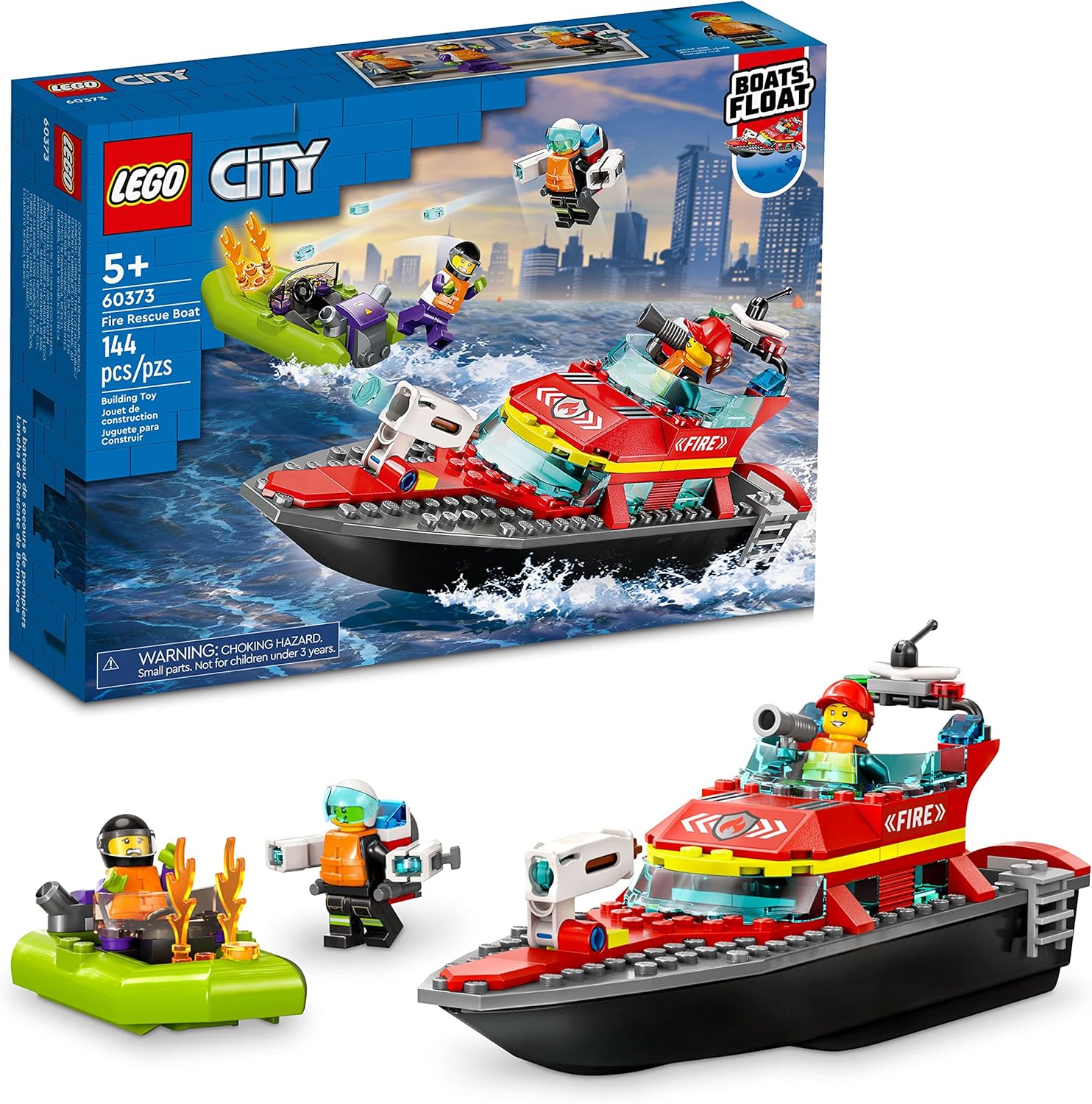 LEGO City Fire Rescue Boat Building Set - Floatable Boat Toy for Boys &amp; Girls, Ages 5+ - Kids Pretend Play Toy for Preschool - Gift for Birthdays - 60373