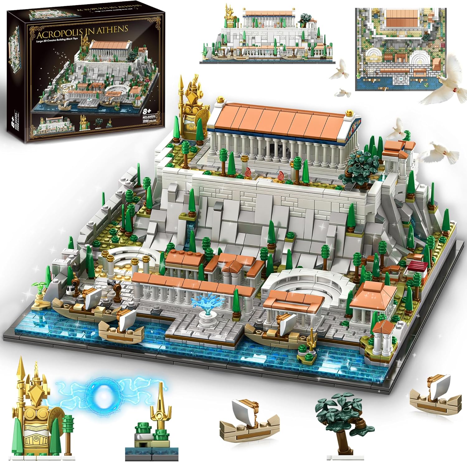 SpblastB Architecture Acropolis of Athens Building Blocks Set, 1988 Pieces Landmark Collection City Building Kit, Display Model Kit and Home Decor Gift Idea for Adults, Architects