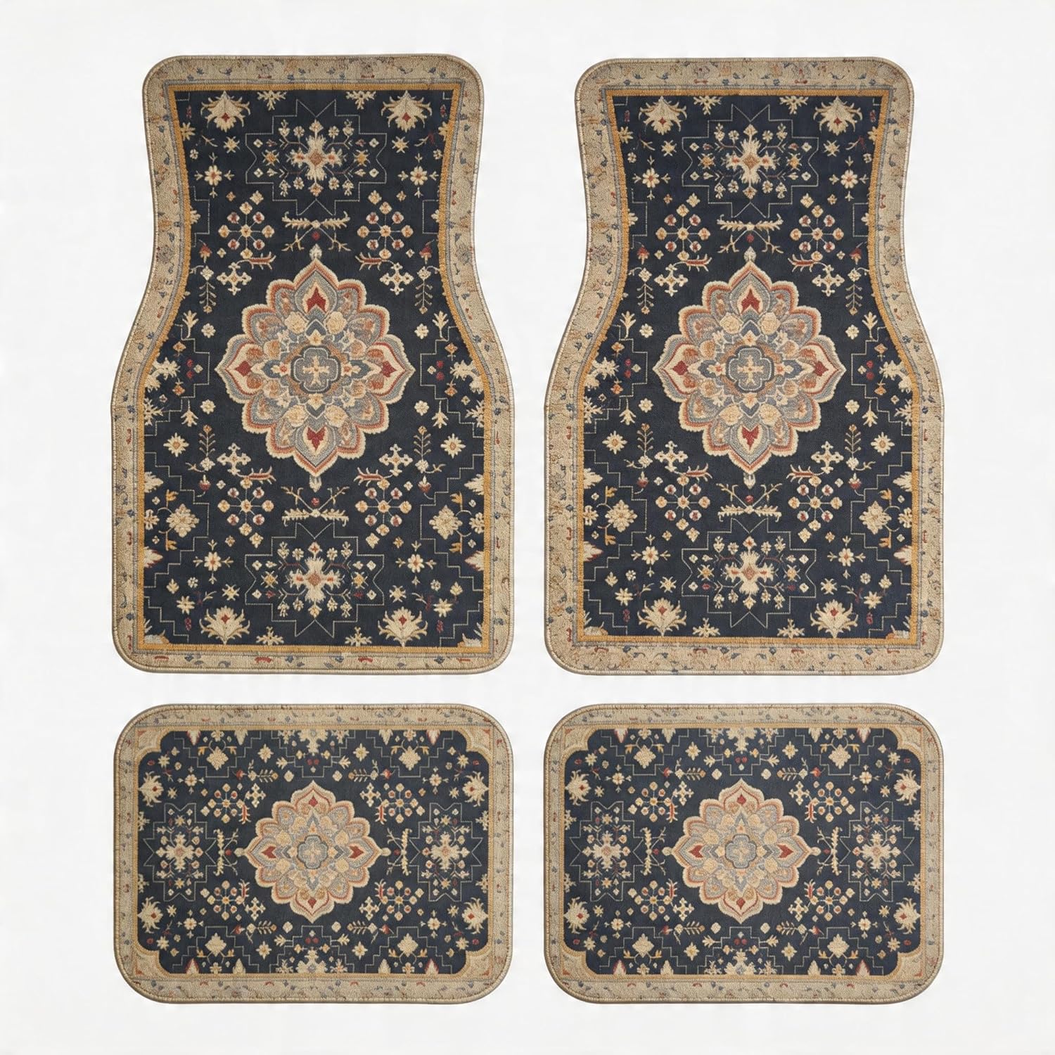 Vintage Car Floor Mats-Non-Slip Rubber Backing,Front (26.8x17.3in) &amp; Rear (13x17.3in) Set-Water Absorbing, Durable Automotive Floor Liners with Stylish Patterns