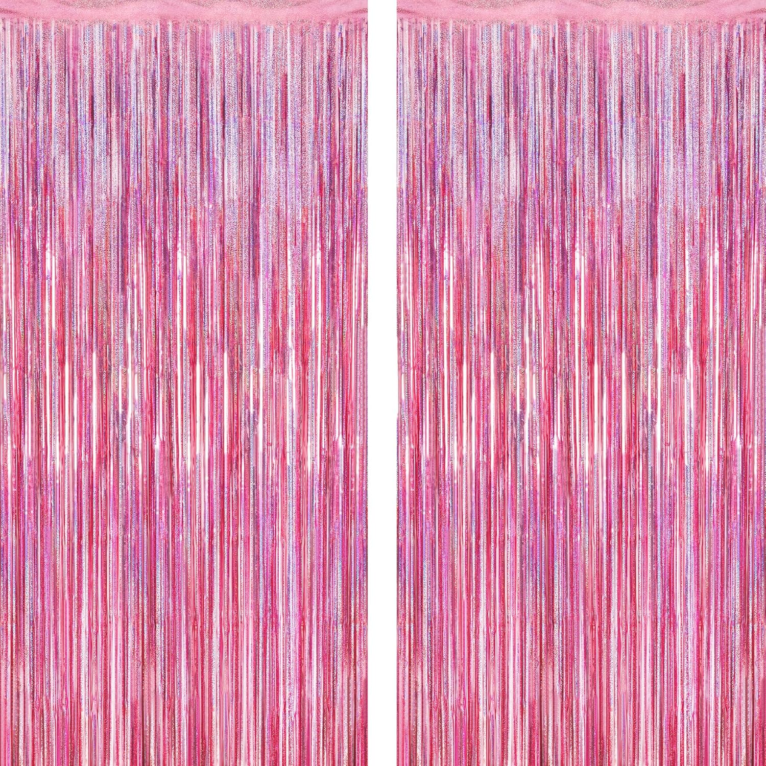 2 Pack Glitter Pink Backdrop, 3.28 FT x 7.05 FT Birthday Party Decorations, Laser Pink Fringe Curtains Foil Streamer Tinsel, Pink Curtains Photo Backdrop Happy Birthday Valentines Day Backdrop